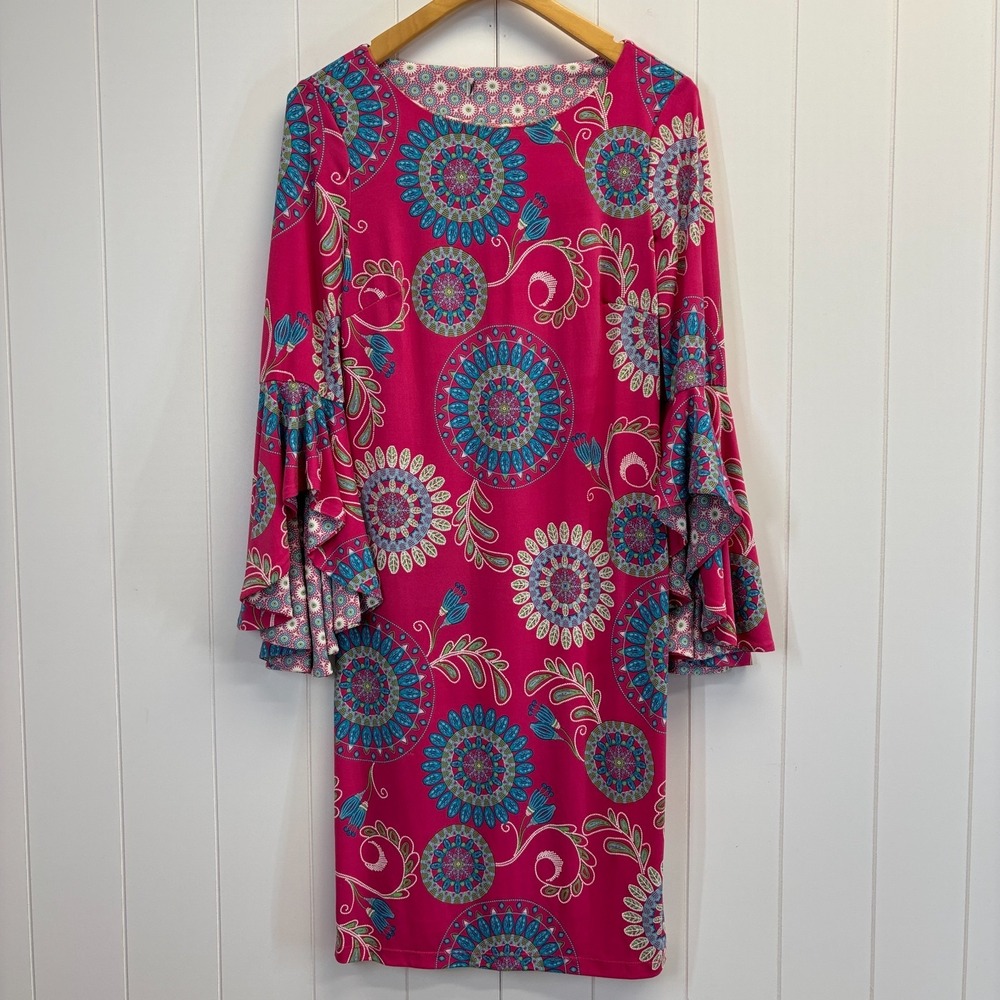 Shelby and Palmer Pyscyadelic Boho Flare Sleeve Dress Women Size 6 Dopamine